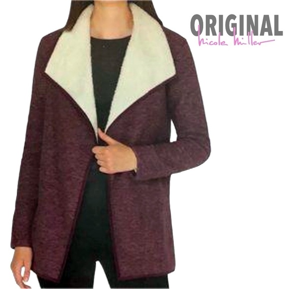 Nicole Miller Cardigan Sweater Jacket Duster Cozy Sherpa Lined Large Lapel - Picture 7 of 10